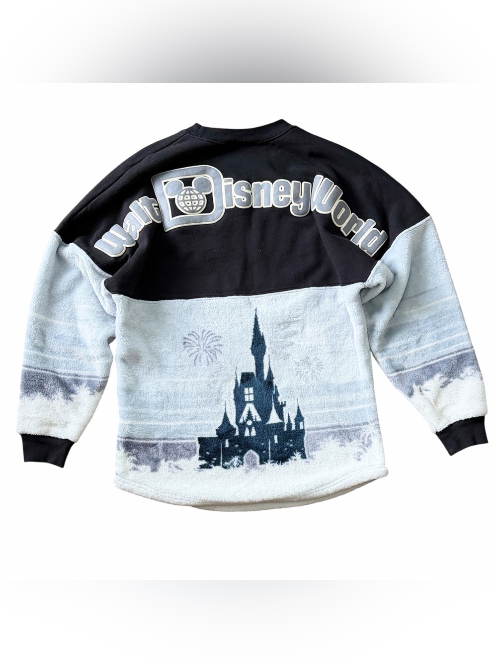 Disney World Castle Spirit Jersey Sherpa Fleece Black White Size XS